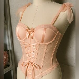 NEW coquette ladies pink lace and tulle  corset tie up sleeve M